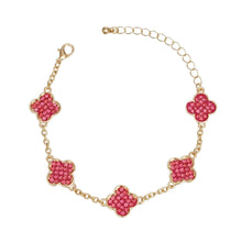 Load image into Gallery viewer, Chain Bracelet Pink Rhinestone Quatrefoil Clovers
