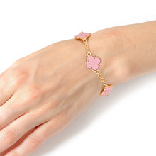 Load image into Gallery viewer, Gold Chain Bracelet Pink Quatrefoil Clovers Women
