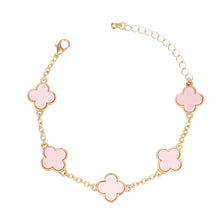 Load image into Gallery viewer, Gold Chain Bracelet Pink Quatrefoil Clovers Women
