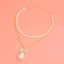 Load image into Gallery viewer, Double Layer Pearl Bow Gold Necklace
