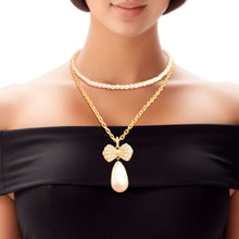 Load image into Gallery viewer, Double Layer Pearl Bow Gold Necklace
