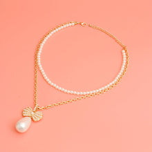 Load image into Gallery viewer, Double Layer Pearl Bow Necklace
