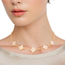 Load image into Gallery viewer, Necklace Gold Cream Pearl Quatrefoil Clovers
