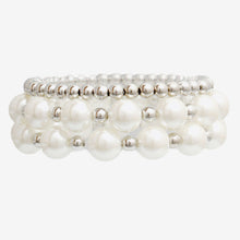 Load image into Gallery viewer, 3 Strand White Pearl Silver Bracelets

