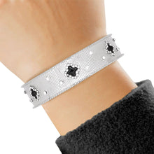 Load image into Gallery viewer, Cuff Silver Black Quatrefoil Rhinestone Bangle
