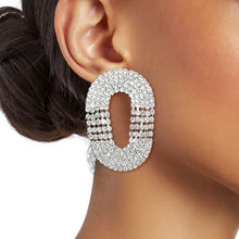 Load image into Gallery viewer, Silver Rhinestone 5 Line Oval Earrings
