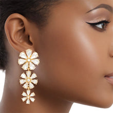 Load image into Gallery viewer, Dangle Crystal Petal Flower Gold Earrings Women
