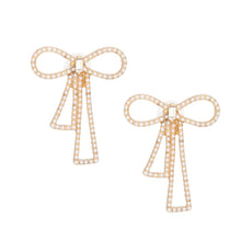 Load image into Gallery viewer, Studs Gold Cream Pearl Ribbon Bow Earrings Women
