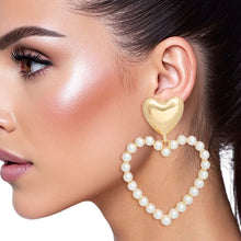 Load image into Gallery viewer, Drop Gold Cream Pearl Heart Earrings for Women

