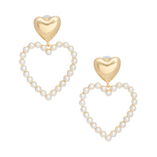 Load image into Gallery viewer, Drop Gold Cream Pearl Heart Earrings for Women
