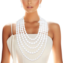 Load image into Gallery viewer, Pearl Long Layered 5 Strand White Necklace Women

