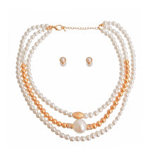 Load image into Gallery viewer, Cream and Gold Pearl 3 Strand Necklace Set
