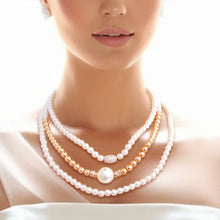 Load image into Gallery viewer, Cream and Gold Pearl 3 Strand Necklace Set
