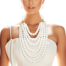 Load image into Gallery viewer, Pearl Long Layer 6 Strand Cream Chunky Necklace
