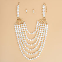 Load image into Gallery viewer, Pearl Long Layer 6 Strand Cream Chunky Necklace
