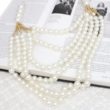 Load image into Gallery viewer, Pearl Long Layer 6 Strand Cream Chunky Necklace
