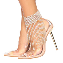Load image into Gallery viewer, Anklet Gold Rhinestone 15 Line Long Fringe Women
