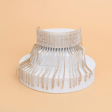 Load image into Gallery viewer, Anklet Gold Rhinestone 15 Line Long Fringe Women

