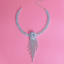 Load image into Gallery viewer, Silver Frame Fringe Rhinestone Choker
