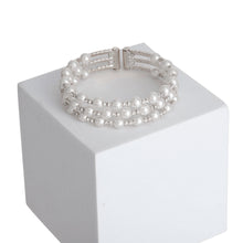Load image into Gallery viewer, 3 Row Silver Pearl Memory Bracelet
