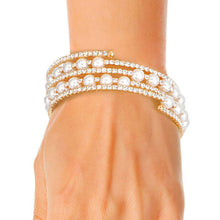 Load image into Gallery viewer, 5 Row Gold Pearl Memory Bracelet
