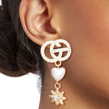 Load image into Gallery viewer, Rhinestone Radiance: Heart Star Earrings
