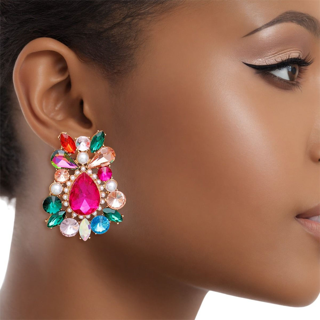 Studs Exquisite Multicolor Crystal Pearl Earrings