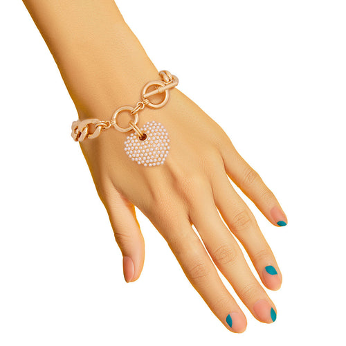 Cream Pearl Heart Toggle Bracelet